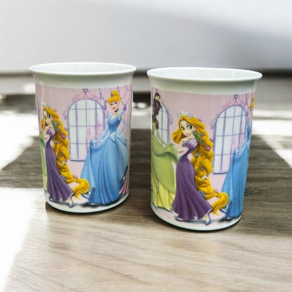 Disney Princess Ceramic Mugs Set Of 2 Featuring Belle Tiana Cinderella & Rapunze - Picture 2 of 3